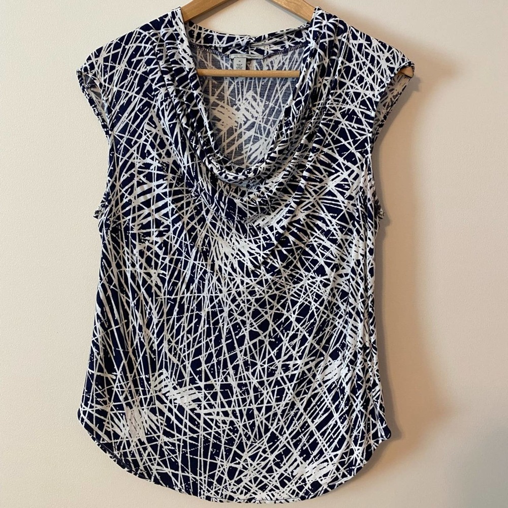 Halogen navy and white drape neck top Medium